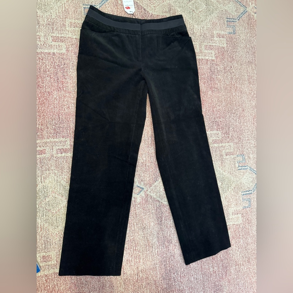 Talbots mid rise straight leg flat front petite black corduroy pants size 4